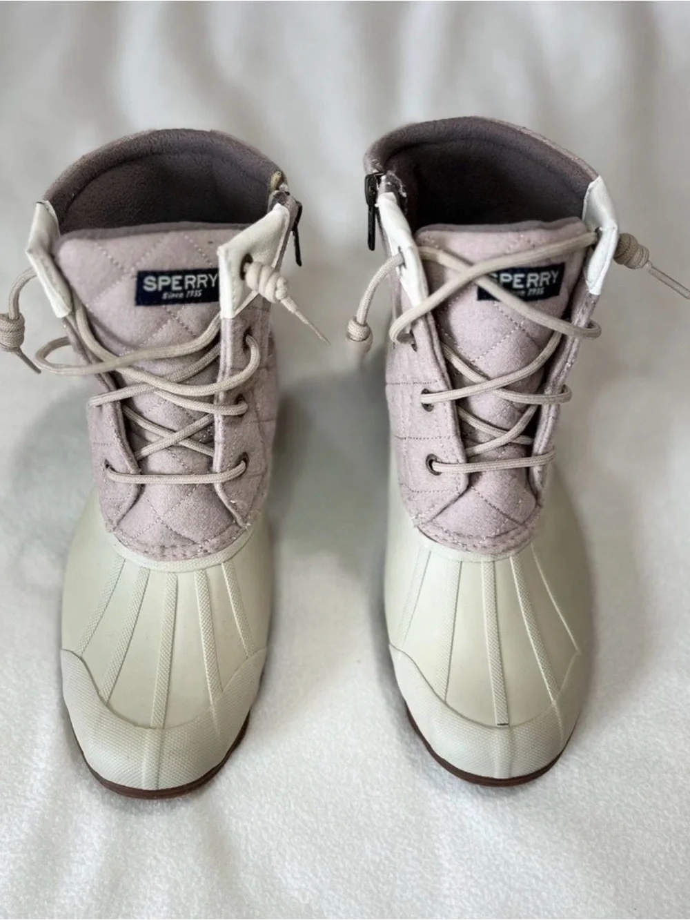 Sperry Women's Quilted Light Pink and Cream Duck Boots